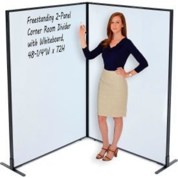 Global Equipment Interion    Freestanding 2-Panel Corner Room Divider with Whiteboard, 48-1/4"W x 72"H 695162B